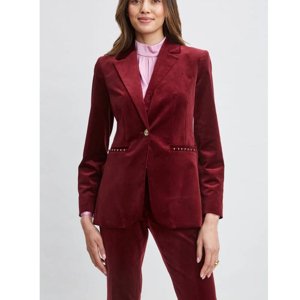 Elie Tahari Single Button Velvet Blazer size 2 Burgundy New